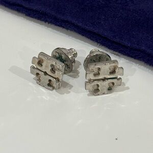 Tory Burch Silver Logo Stud Earrings
